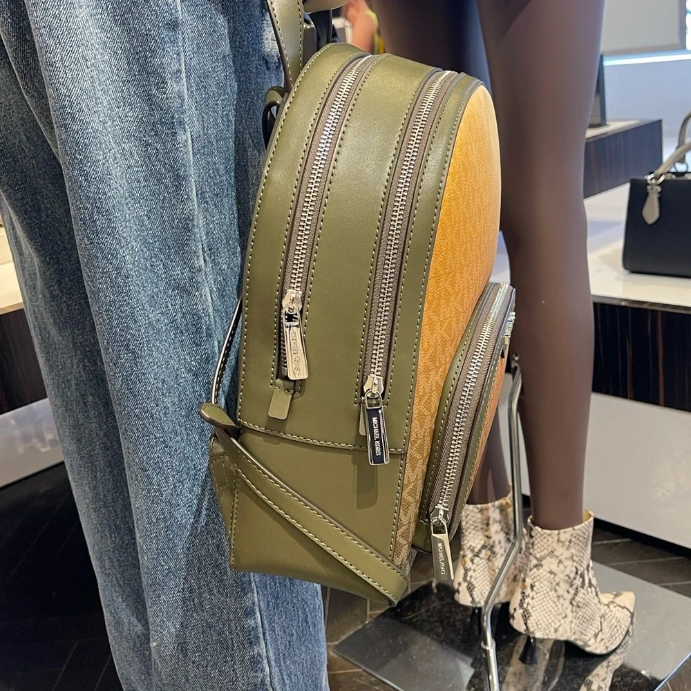 MICHAEL KORS Jaycee Medium Ombré Signature Logo Backpack Olive Combo NWT